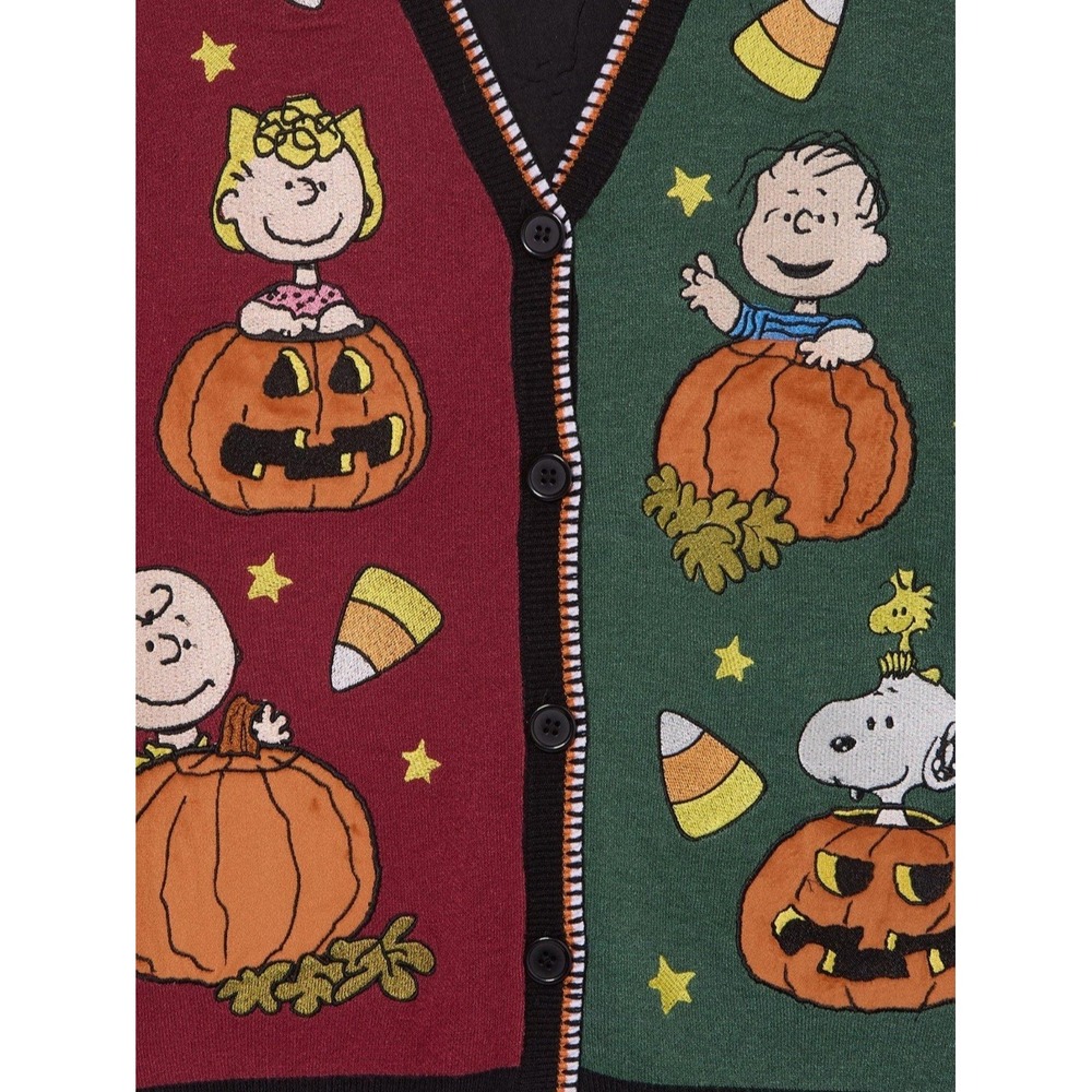 NEW! Peanuts Snoopy Candy Corn Halloween Color Block Womens Sweater‎ Vest Medium - Picture 3 of 4